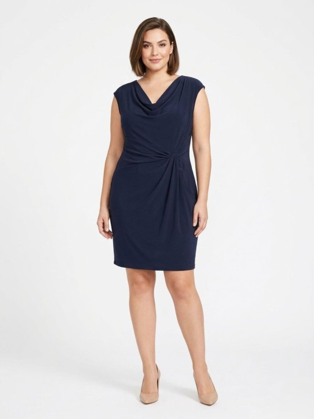Alfani Women's Navy Blue Cowl Neck Twist-Front Sheath Dress - Size L